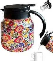 Tea Pot with Strainer - 800ml Floral Pattern Teapot,Stainless Steel Vacuum Thermal Pot for Brewing, Filtering, and Pouring