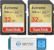 Everything But Stromboli SanDisk 32GB Extreme SD Card (2 Pack) SDHC Memory Cards Compatible Browning Defender Pro Series Trail Cameras (SDSDXVT-032G-GNCIN) Bundle with (1) 3.0 Micro & SD Card Reader