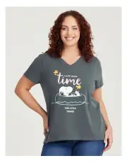 [Taking Shape] Peanuts Snoopy V-neck T-shirt in Grey