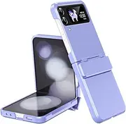 Flip Holster Phone Case Compatible with Samsung Galaxy Z Flip 3 with Hinge+Screen Protector+Kickstand,Rugged Shockproof 360 Full Protective Phone Cover Compatible with Z Flip 3 (Color : Purple)