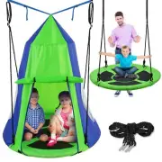 SereneLife 40" Kids Hanging Tent Swing, Outdoor Saucer Swing with Rope Straps...