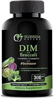 DIM Supplement 300mg with Broccoli 200mg BioPerine 10mg-Natural Estrogen Balance Support for Women & Men, Hormone Menopause, PCOS & PMS Relief, Clear Skin*-120 Caps, Diindolylmethane 150mg per Capsule