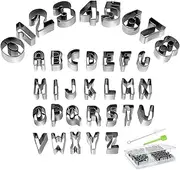 HUAFA Alphabet and Number Cookie Cutters Sets of 35 Pieces Mold Tools for Fondant Biscuit, Cake, Fruit, Vegetables, or Dough Stainless Steel