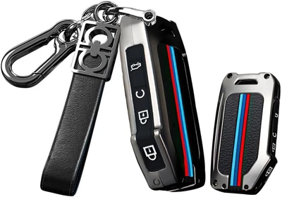 HIBEYO for KIA Telluride Key Case Holder 4 Button Alloy Key Fob Cover for KIA...