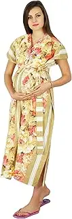[Bimba] Cotton Kaftan Maternity Gown Front Buttons Nursing Moms Kaftan with Belt