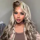 Ash Blonde Highlights 4X4 Lace Frontal Human Hair Wig Body Wave Brazilian Wig
