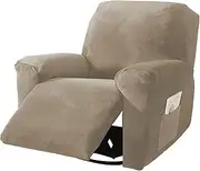[NORTHERN BROTHERS] Recliner Chair Covers, Stretchy Recliner Couch Covers, Lazy Boy Velvet Chair Covers, Sofa Cover (Khaki, 1 Seat)