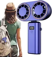 Portable Fan, Electric Fan Handheld, Two Head Rechargeable Lightweight Digital Display 5-Speed Cooler for Beach Hiking Gym School Camping Festival Sports