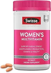 Swisse Premium Ultivite Daily Multivitamin for Women | Energy & Stress Support, Rich in Antioxidant & Minerals | Vitamin A, Vitamin C, Vitamin D, Biotin, Calcium, Zinc & More | 120 Tablets