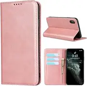 Cavor for iPhone X Case, iPhone Xs Case Cowhide Pattern PU Leather Book Wallet Magnetic Kickstand Flip Cover Phone Cases with Card Slots(5.8") -Pink