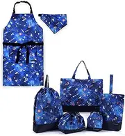 COLORFUL CANDY STYLE NT601800 Kindergarten Entrance 6-Piece Set, Lesson Bag, Shoe Case, Drawstring Bag, Gymnastics Clothes Bag, Lunch Bag, Cup Bag, Small Compartment, Apron, 130-160, Future Planet
