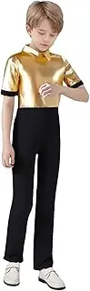 [Loodgao] Kids Boys Hip Hop Costumes Jazz Street Dance Outfits One Piece Shiny Metallic Tops with Pants Jumpsuits