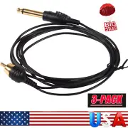 3pcs 6 ft RCA Clip Cord 1/4" Phono Plugs for Tattoo Pen Machine Power Black
