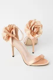Beige Corsage Heeled Mule Sandals - Size 7, Women's Shoes