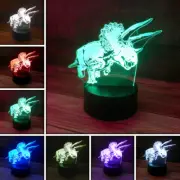 3D Triceratops Dinosaur Desk Light -7 Color LED Lamp Base w USB & Touch control