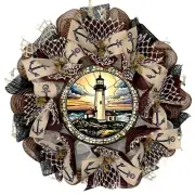 Nautical Mosaic Look Lighthouse Coastal Wreath Handmade Deco Mesh