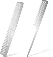 2 PCS Stainless Steel Hair Comb Set - Metal Rat Tail and Flat Top Barber Comb With Metal Pick for Teasing, Styling, and Cutting
