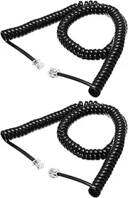 uxcell 2 Pack Phone Cord for Landline, 13ft RJ9 4P4C Telephone Handset Cord No Tangle Coiled Phone Cable, Black