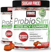 Force Factor ProbioSlim Apple Cider Vinegar Gummies with Organic Apple Cider Vinegar and LactoSpore Probiotics and Prebiotics to Support Digestion, Metabolism, and Immune Health, 240 Gummies (2-pack)