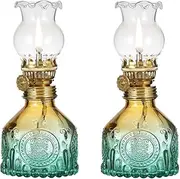 DNRVK 2-Pack Gradient Color Glass Oil Lamp Kerosene Lantern Vintage Oil Lamps for Indoor Use Oil Lantern Indoor Decorative Oil Hurricane Lanterns for Tabletop Decor Emergency Lighting