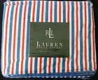 Ralph Lauren AMERICAN SUMMER STRIPE Queen Bed Flat Sheet Red White Blue~NEW-NIP~