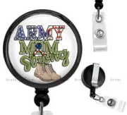Army Mom Strong Clip On Id Badge Reel Retractable Work Identification Holder