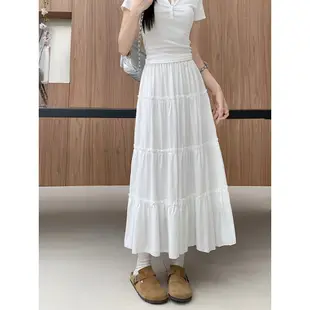 「NZN」 韓版彈力收腰裙白色高腰中長蛋糕裙