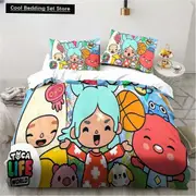v1019 Bed Sheets New Cartoon Game Toca Life World Bedding Set Duvet Cover Bed Set Quilt Cover Pillowcase Comforter king Queen Size Boys Adult 3-Piece
