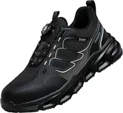 [Rolltongoz] Safety Shoes with Rotary Knob & Steel Toe Cap Shoe - Lightweight, Breathable and Unisex for Industrial Work, Black (Black 1), 9 US
