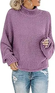 xoxingysm 2023 Turtleneck Sweater for Women Batwing Sleeve Solid Loose Oversized Chunky Knitted Pullover Sweater Jumper Tops