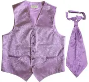 New Men's Paisley Tuxedo Vest Waistcoat & Ascot Cravat Wedding Prom Lavender