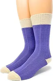 [WARRIOR ALPACA SOCKS] Women's Two Color Baby Alpaca Wool Wide Ribbed Comfort/Bed Socks - Color Block