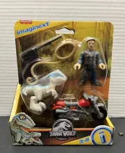 Imaginext Jurassic World Owen Blue Raptor Dinosaur Motorcycle Toy Set