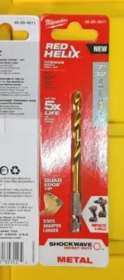 Milwaukee Tool 48-89-4611 7/32" METAL Titanium Shockwave RED HELIX