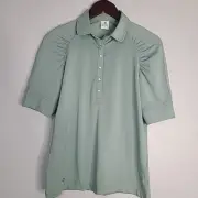 Daily Sports Women MEDIUM Golf Polo Shirt Green 3/4 Sleeve Snap Button Up
