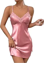 [Floerns] Women's Satin Floral Lace Mini Slip Dress V Neck Criss Cross Split Chemise Nightgown