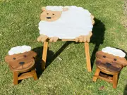 Children’s wooden table and chair stools set Shaun the Sheep theme