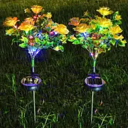 Solar Garden Lights 2 Pcs Carnations Solar Lights Waterproof Decorative Yard Lamp with Stake