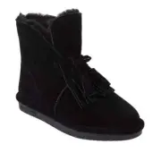 BEARPAW Christie Suede Sheepskin Fringe Boot with NeverWet - Black - 5