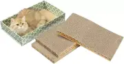 Cat Scratching Board，3Pc Scratch Pad with Box，Reversible Corrugated Scratcher Ca