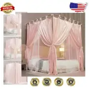 Double Layer Pink & White Princess Bed Canopy with Mosquito Protection - 82" H