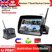 Wireless 7" Quad Monitor DVR Magnetic Base Battery Powered IR Backup Camera+32GB