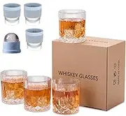 Premium Whiskey Glasses 8-Piece Set (4 Old-Fashioned Glasses & 4 Ice Sphere Molds) - 11.1 oz Crystal Rocks Glasses for Scotch, Bourbon, Cocktails, Vodka & Spirits