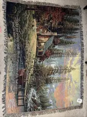 NEW Thomas Kinkade Isaiah 32:18 Bible Verse Throw Blanket 68x51 Tapestry Style