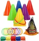 3 in 1 Carnival Outdoor,Combo Games Set,Soft Plastic Cones,Cornhole Bean Bags,Ri
