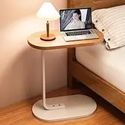 C Shaped Side Table, Modern C Shaped End for Small Spaces, Small Couch Side Table That Slide Under, Wood Coffee for Sofa and Bed, 18”L X 12”W Easy Assembly (Walnut+Black) (Wood+White)