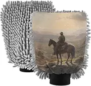XYMZR Cowboy and Horse Absorbent Microfiber Car Wash Mitt, Funny Cute Anime Scratch Free for Cars Cleaning, Home Cleaning Mitts, 2 Pack, 10.24” L x 7.09” W
