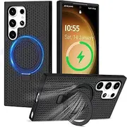 [RUNGOS] for Samsung S24 Ultra Case MagSafe with Ring Stand (Honeycomb Design & Rapid Heat Dissipation) [Stable Magnetic] [12Ft Drop Tested] Unbreakable Kickstand Cover for Samsung Galaxy S24 Ultra Case