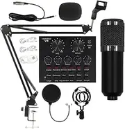 Professional Live Streaming Equipment - Recording Microphone Set, Podcast Equipment Bundle | Live Streaming Sound Card Set, Multipurpose Podcast Starrter Kit for Recording, Live Streaming