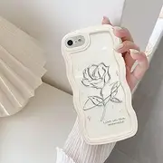 UEEBAI Wave Frame Case for iPhone SE3/iPhone 7/iPhone 8/iPhone SE 2020 Phone Case,Cute Wave Frame Slim Fit Shockproof Phone Bumper Cover Soft Pretty Curly Wavy Case Anti-Scratch TPU Case-White Rose